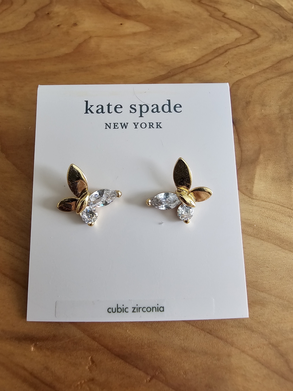 kate spade Gold Butterfly Cubic Zirconia Stud Earrings - Gold - Picture 4 of 5